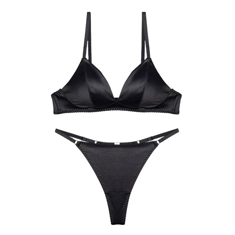 Cross-Border Hot-Selling Sexy Wireless Bra Thin Seamless Leopard Print Satin Large Bust Minimizing French Style Bra Two-Piece Set
