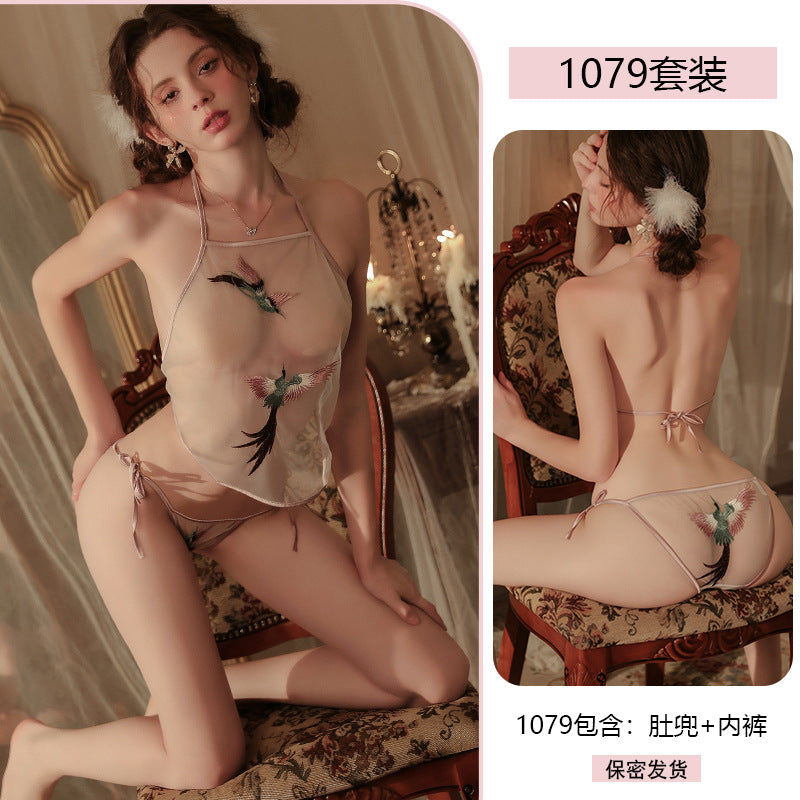 Yiyue Sexy Pure Desire Lingerie Classical Embroidery Bellyband Uniform Temptation Bedside Flirting Sleepwear Set1079