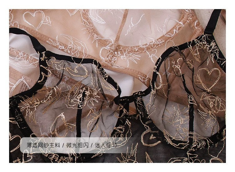 Cross-Border Hot-Selling Sexy Lingerie Ultra-Thin Transparent French Lace Lingerie Large Bust Minimizer Plus Size Bra Set