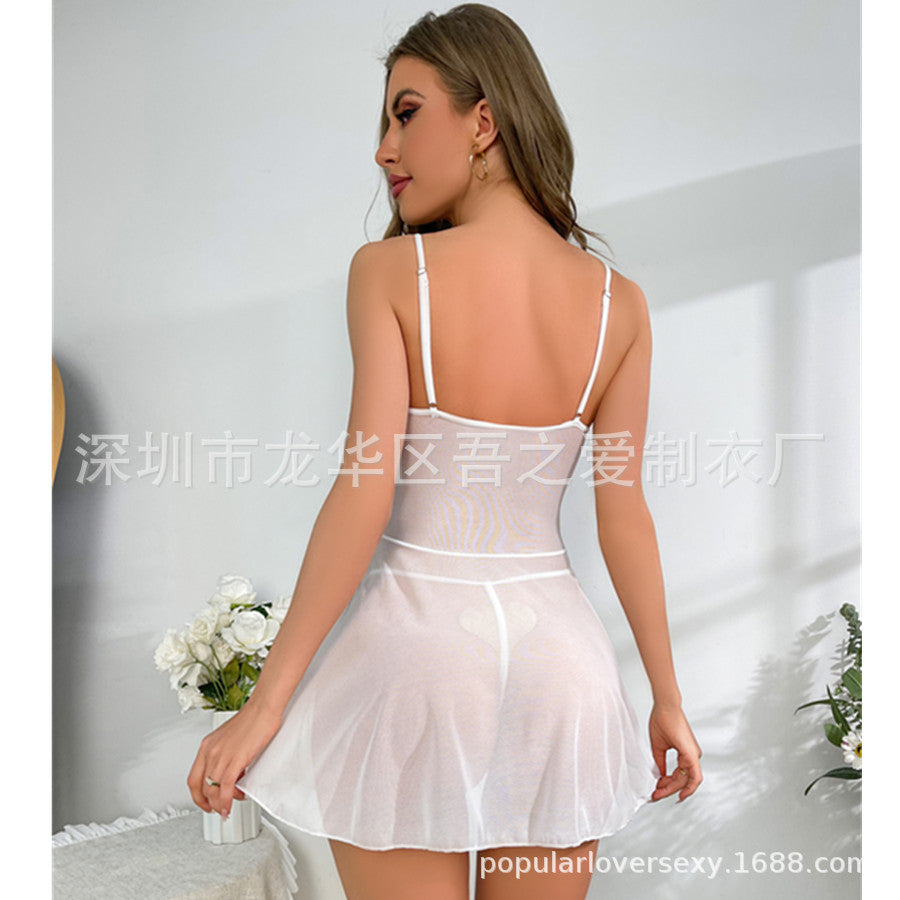 Cross-Border New Lace Strap Nightdress Backless Temptation Sexy Sleepwear Solid Color Comfortable Homewear Set