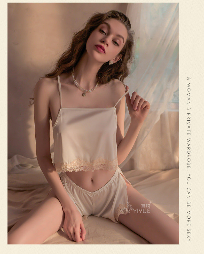 Yiyue New Sexy Camisole Nightdress Thin Lace See-through Temptation Camisole Shorts Women's Homewear Set8317