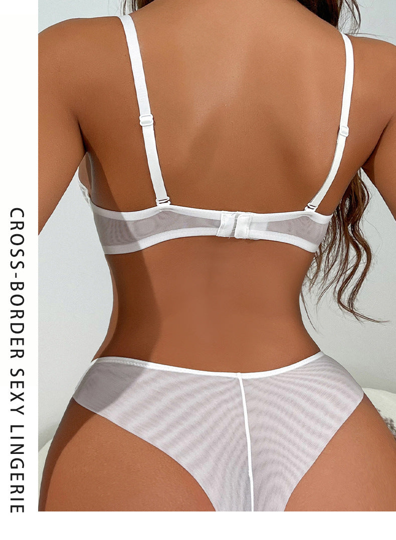 Cross-Border French Lace Lingerie Sexy Honeycomb Pattern Ultra-Thin Soft Underwire Bra Large Bust Minimizer Plus Size Bra Set