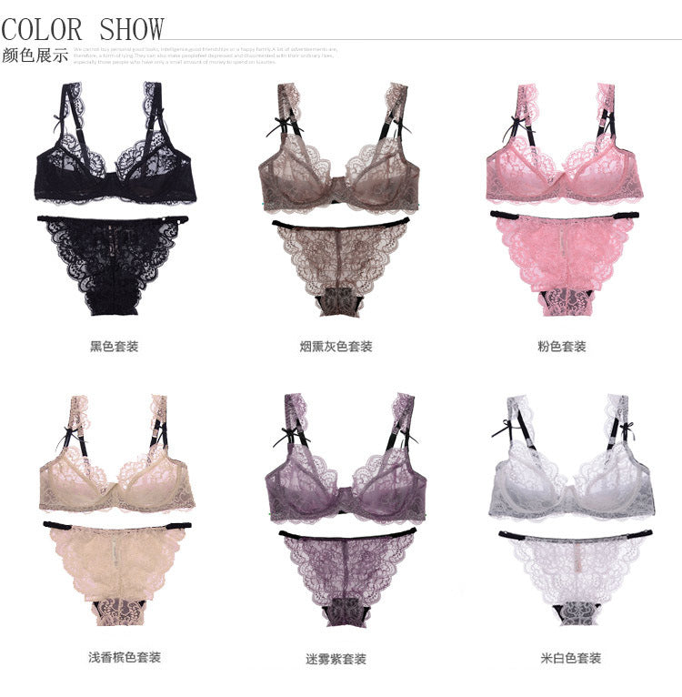 Girl Summer Ultra-Thin Soft Lace Breathable Sexy Ladies Bra Bra Set