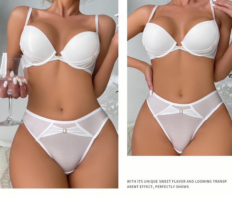 Cross-Border European and American Style French Bra for Women, Mesh Smooth Lace Sexy Lingerie, Large Bust Minimizer, Anti-Sagging Bra Set