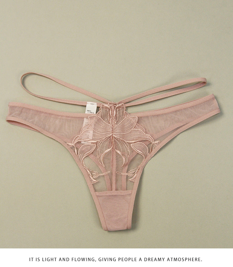 European and American Cross-Border Sexy Women's Panties Thin Breathable Embroidered Lace Panties Hip-Lifting Low Waist Plus Size Panties T Pants