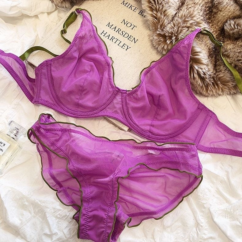 Cross-Border Hot-Selling Sexy Lingerie Ultra-Thin Mesh Large Bust Minimizer Side Breast Collection Anti-Sagging Bra Sexy Lingerie Set