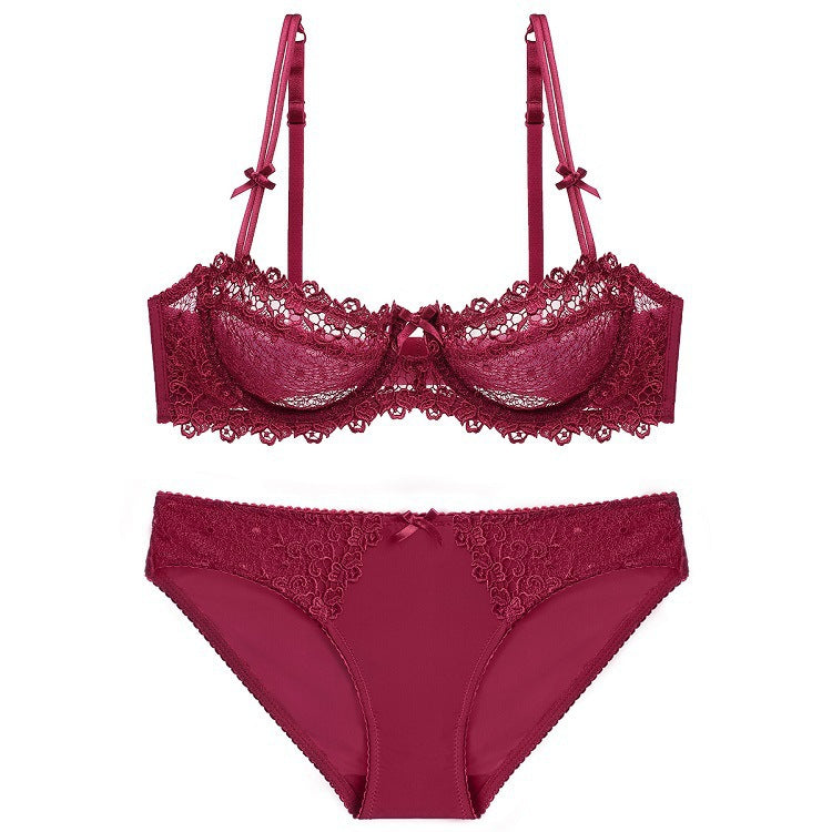 European and American Sexy Bra Set Ultra-thin Semi-transparent Half Cup Lace Bra Small Chest Push-up Anti-sagging Plus Size Bra