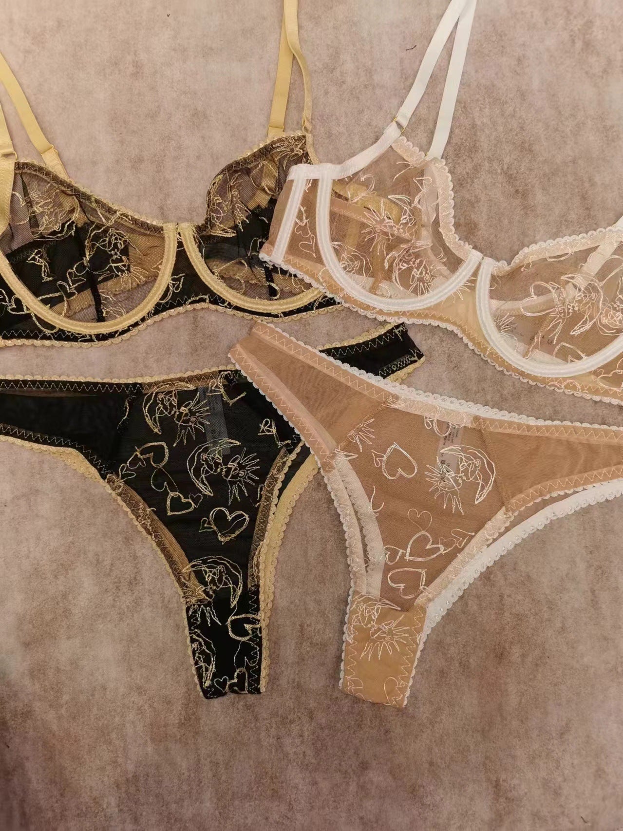 European and American Cross-Border French Style Sexy Lingerie Ultra-Thin Embroidered Lace Bra Large Bust Minimizer Plus Size Erotic Lingerie Set