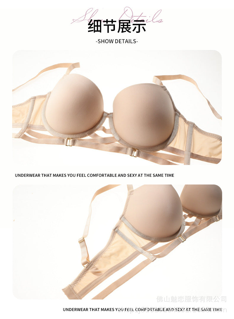 Cross-Border European and American Sexy Lingerie for Women, Cross-Strap Seamless Bra, Large Bust Minimizer, Anti-Sagging Bra Set