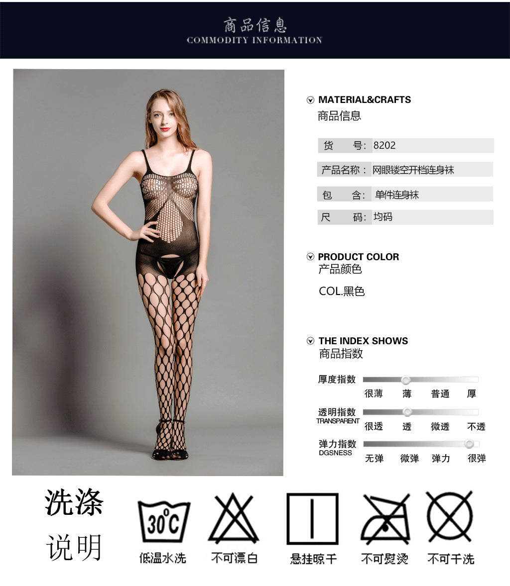 Plus Size Sexy Mesh Camisole Spider Jacquard Women's Hollow Out Lingerie Tight Bodycon Bodysuit Stockings8202