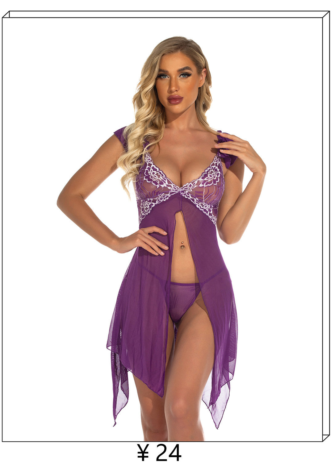 Foreign Trade Spring Summer New Women's Sexy Open Front Lace French Bathrobe Nightgown Sexy Homewear Set In Stock