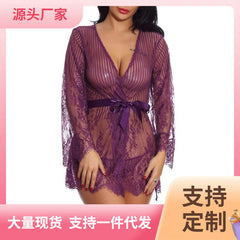 New European and American Style Sexy Lingerie Foreign Trade Amazon Supply Sexy Home Sleepwear Bathrobe Direct from Manufacturer