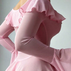 European and American Cross-Border Sexy Lingerie Set Long Sleeve Off-Shoulder Tie Bow Ruffle One-Piece Nightdress