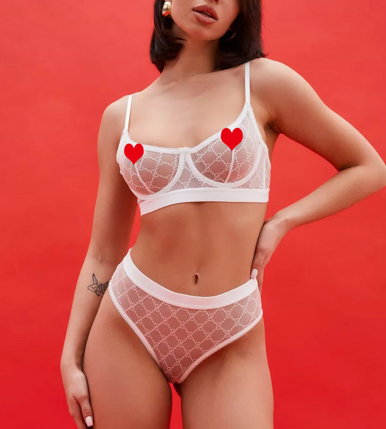 European and American Cross-Border Hot-Selling Sexy Lingerie French Style Big Chest Minimizing Anti-Sagging Ultra-Thin Lace Erotic Lingerie Set for Women