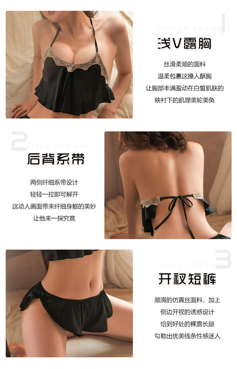 Yiyue Sexy Lingerie Deep V V Bellyband Style Nightdress for Women Hot Home Passion Lace Temptation Set8399