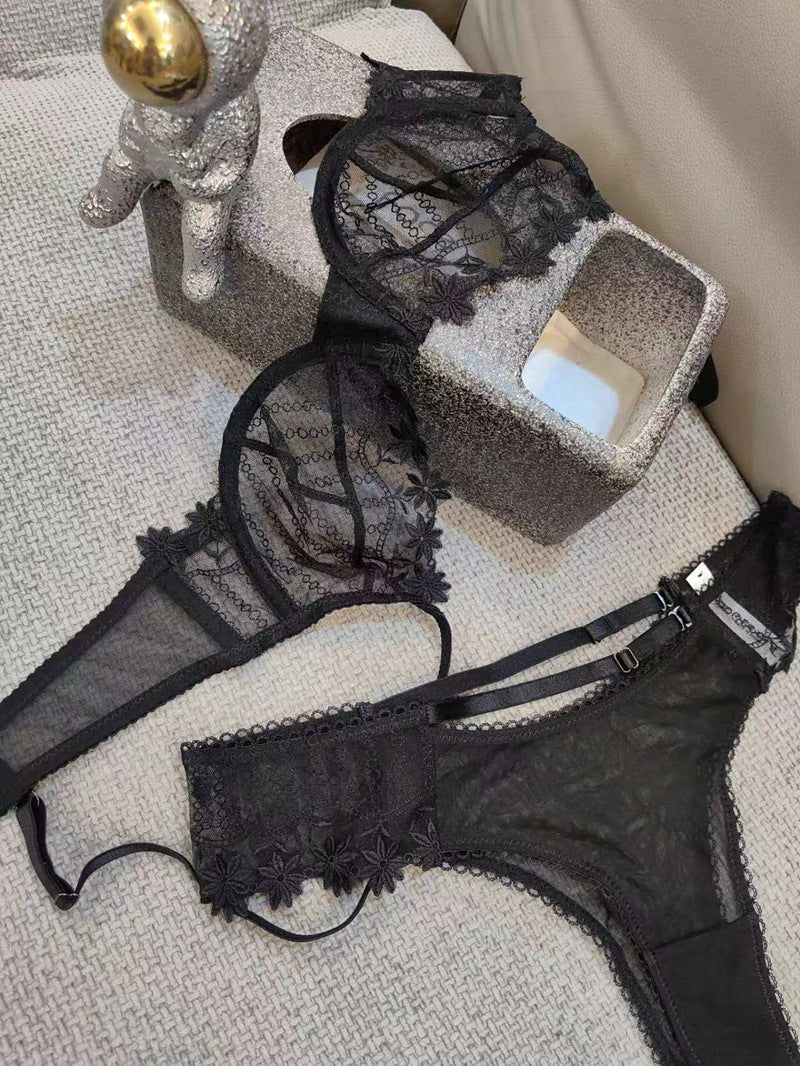 Cross-Border French Style Sexy Lingerie Ultra-Thin Mesh Embroidered Lace Bra Large Bust Minimizer Anti-Sagging Summer Underwear