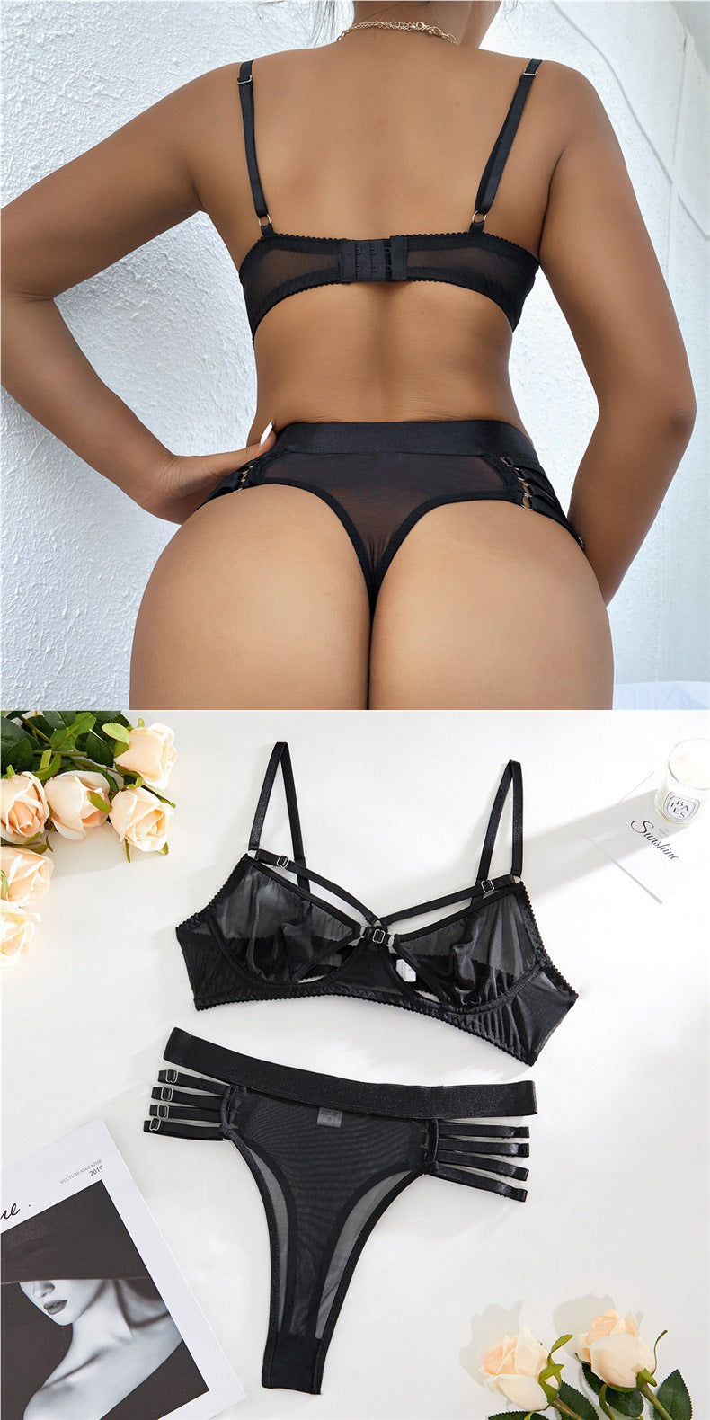 European and American Independent Station Hot-Selling New Style See-Through Mesh Wireless Motorcycle Sexy Lingerie Set