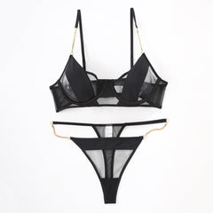 Sexy Lace Lingerie Set - Sheer Mesh Push-Up Bra & G-String Thong | Support for Big Busts | Comfortable & Flirty Design