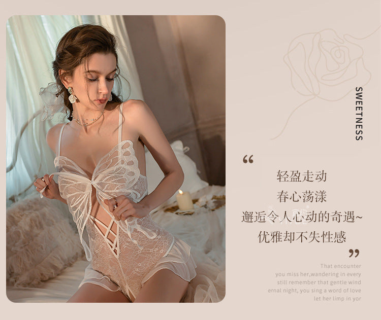 Yiyue Original Sexy Lingerie Sexy Pure Desire Butterfly Jumpsuit Women Hot Open Crotch Small Chest Uniform Pajamas8933
