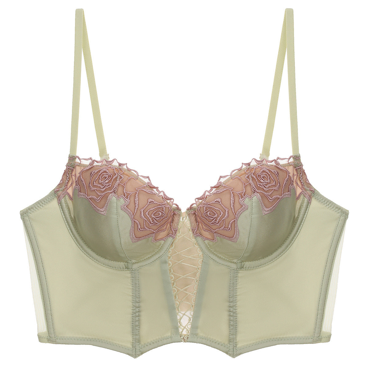 French Style Sexy Lingerie Summer Thin Retro Rose Fishbone Bra Vest Style Long Shaping Push-Up Bra