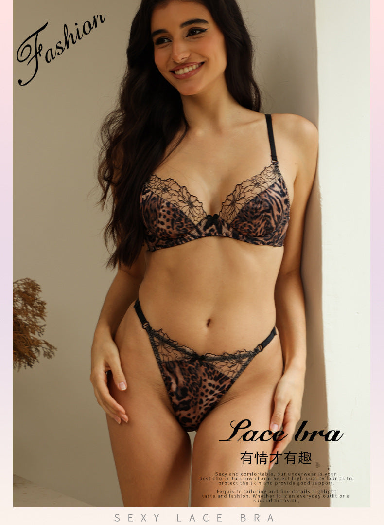 European and American Cross-Border Sexy Lingerie French Style Sexy Lace Bra Satin Color Large Bust Minimizer Push-Up Bra Set