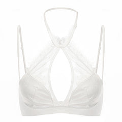 French Style Sexy Lingerie Summer Thin Halter Neck Lace Bra Vest Style Large Bust Minimizer Plus Size Bra