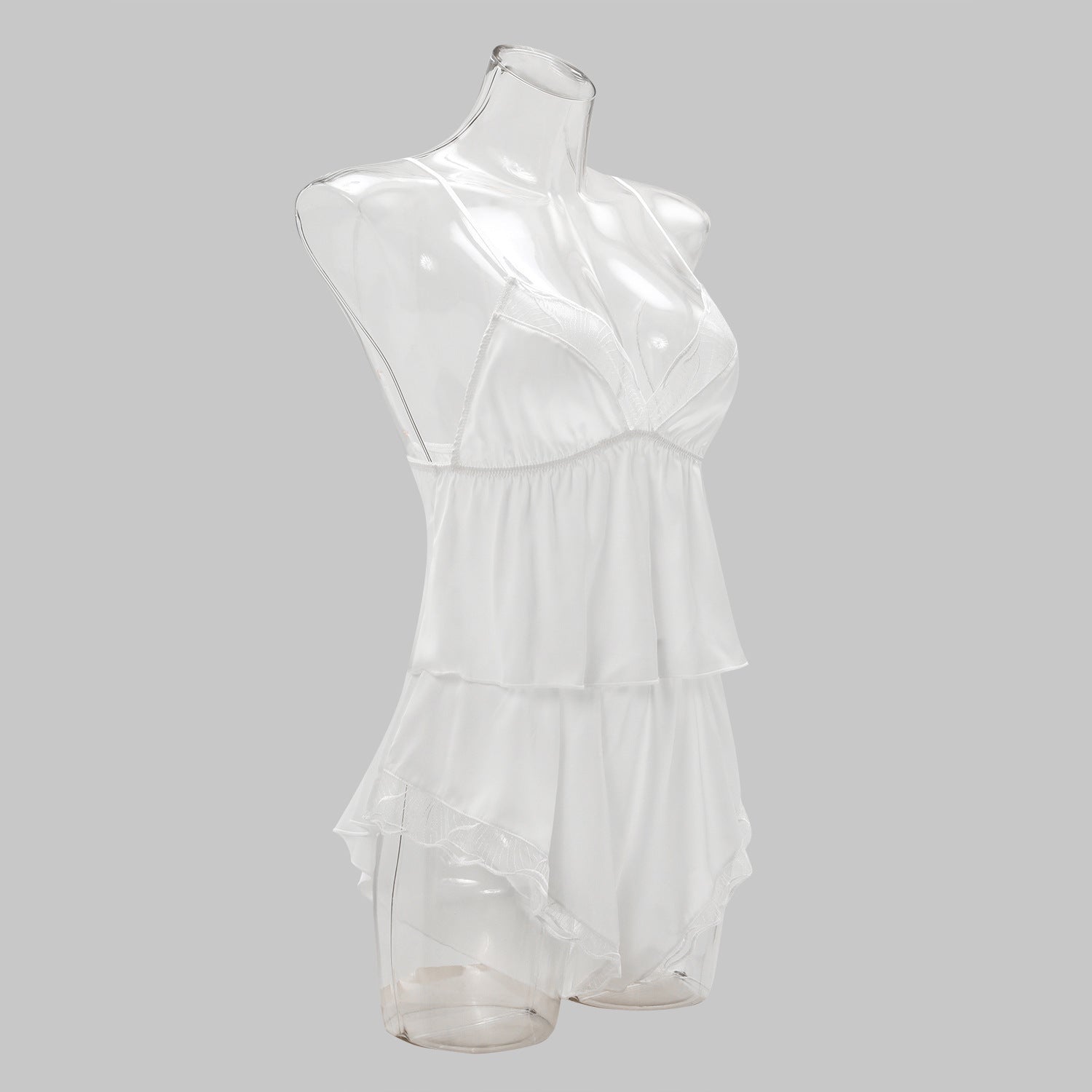 Foreign Trade Cross-Border Sexy Satin Nightdress Summer Thin Style V Comfortable Lace Pajama Set with Camisole and Shorts