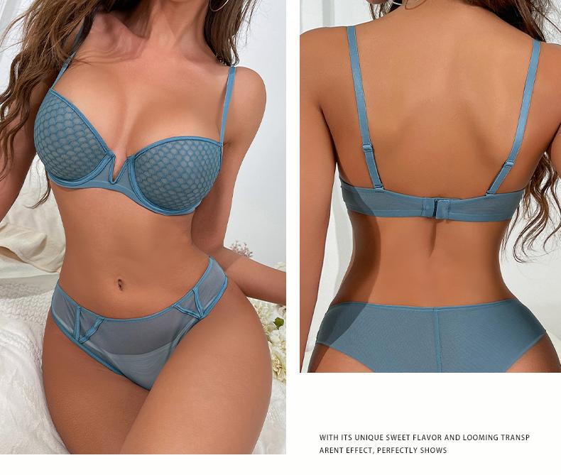 Cross-Border French Lace Lingerie Sexy Honeycomb Pattern Ultra-Thin Soft Underwire Bra Large Bust Minimizer Plus Size Bra Set