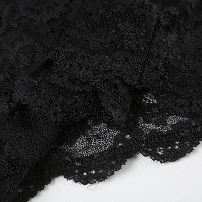 European and American Cross-Border Sexy Mesh Lace See-Through Camisole Dress V High Collar Waist Slim Fit Bodycon Skirt Hot Girl Short Skirt