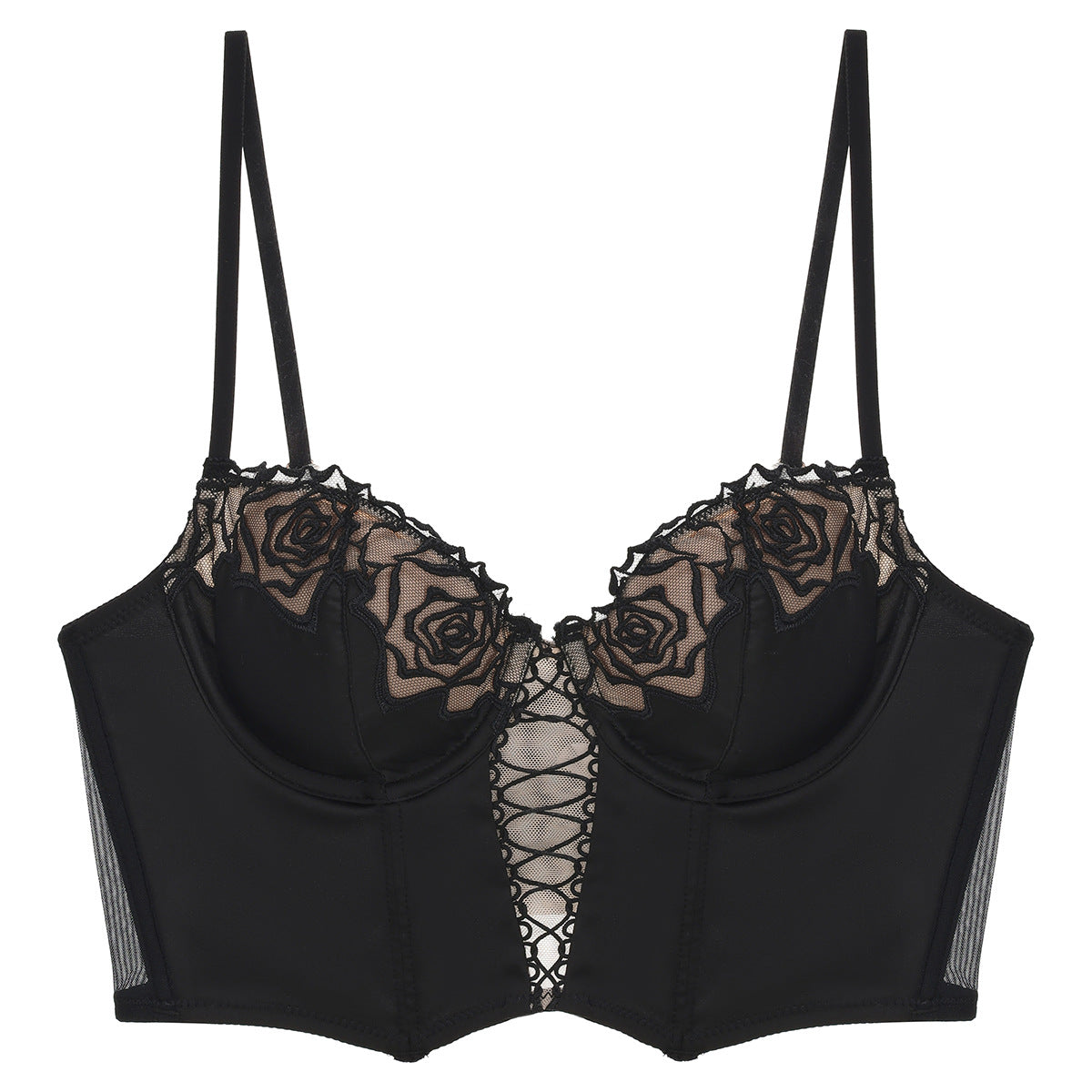 French Style Sexy Lingerie Summer Thin Retro Rose Fishbone Bra Vest Style Long Shaping Push-Up Bra