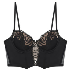 French Style Sexy Lingerie Summer Thin Retro Rose Fishbone Bra Vest Style Long Shaping Push-Up Bra