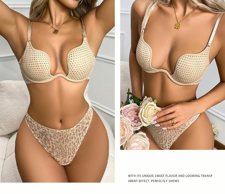 Sexy Lingerie U Leopard Print Backless Push-Up Bra for Large Busts, Minimizing and Anti-Sagging, Large Size Bra