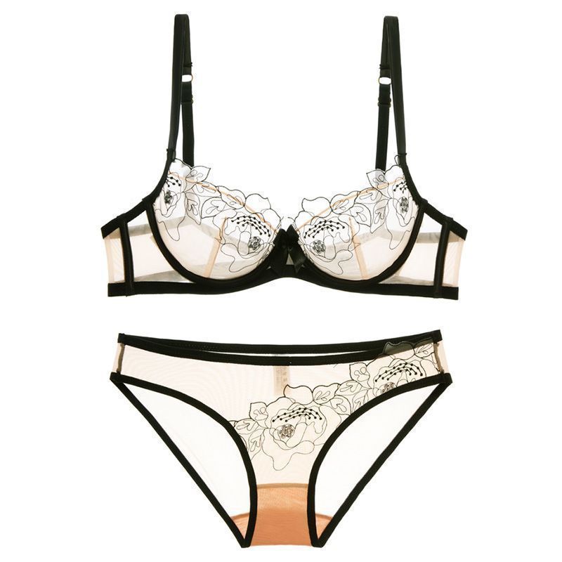 New French Style Sexy Lingerie for Women Lace Embroidery Ultra-thin Semi-transparent Hot Pure Desire Style Temptation Bra Set