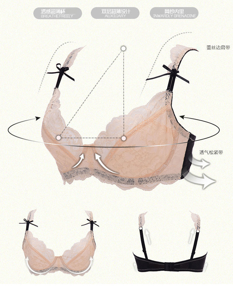 Girl Summer Ultra-Thin Soft Lace Breathable Sexy Ladies Bra Bra Set