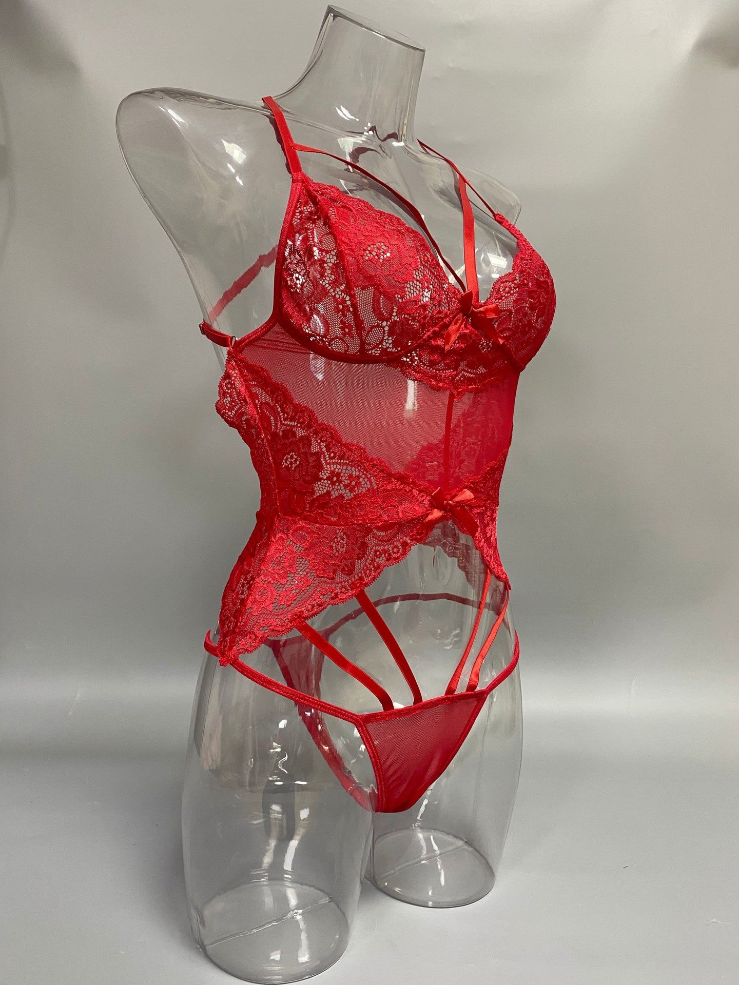 2022Cross-Border New Style Foreign Trade European and American Sexy Women Lace Mesh Splicing Bodysuit Lingerie Set In Stock