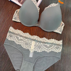 New Cross-Border European and American Style Sexy Push-Up Lace Edge Bra Smooth Surface Bra Top Thin Bottom Thick Bra Set