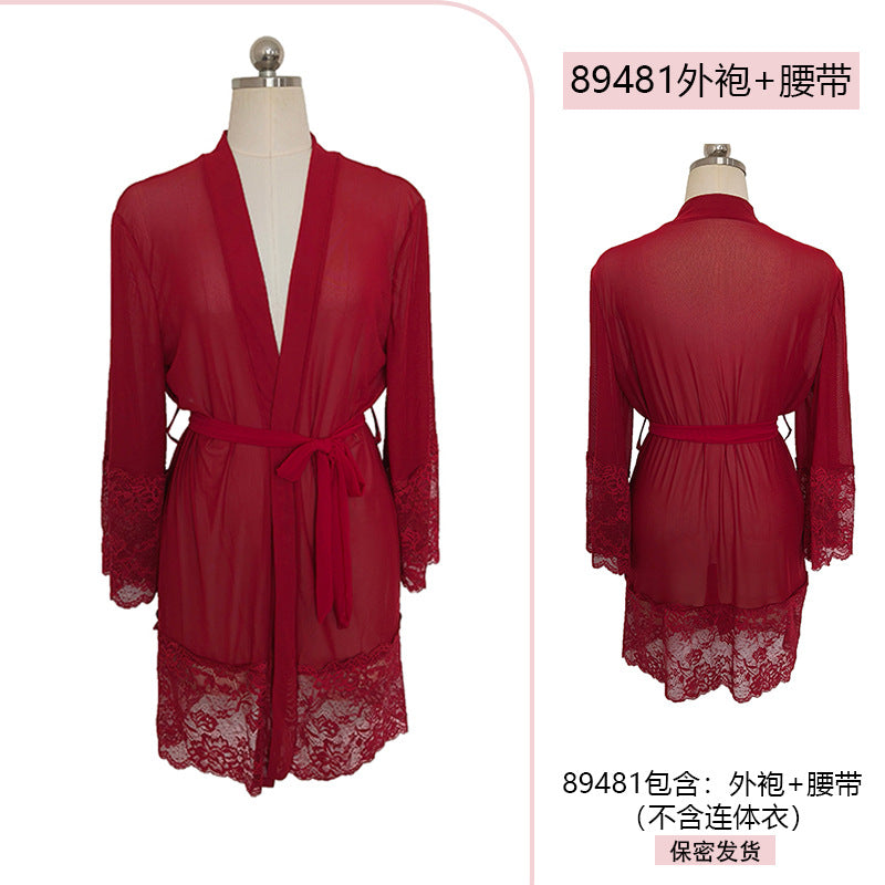 Yiyue Original Sexy Lingerie Sexy Bodysuit Women Lace Temptation Pajamas No Need to Take Off Bed Battle Robe Set8948