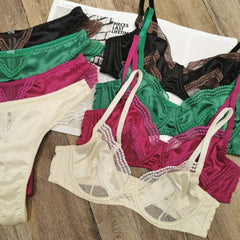 European and American Cross-Border French Style Lingerie Summer Sexy Ultra-Thin Mesh Patchwork Satin Lace Large Bust Minimizer Bra Set