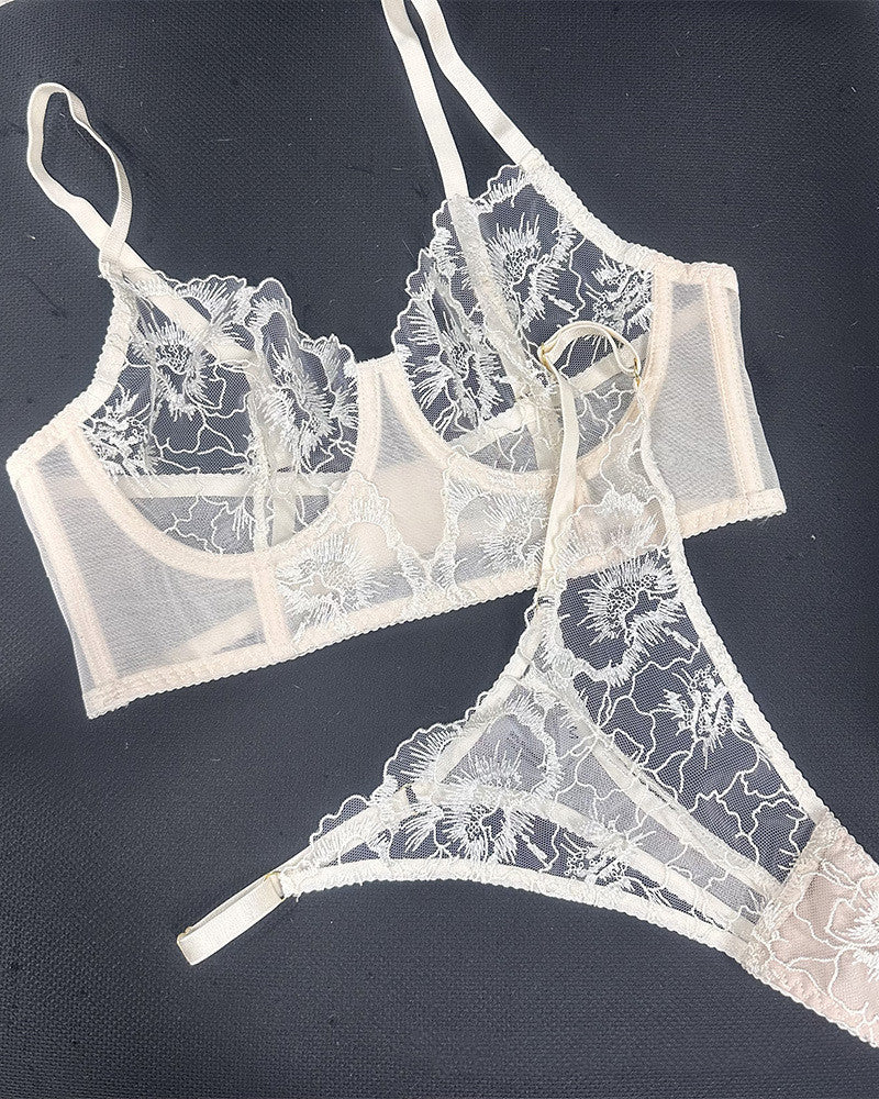 Cross-Border Sexy Lingerie Thin See-Through Lace Plus Size Lingerie Big Chest Minimizer Vest-Style Fishbone Bra