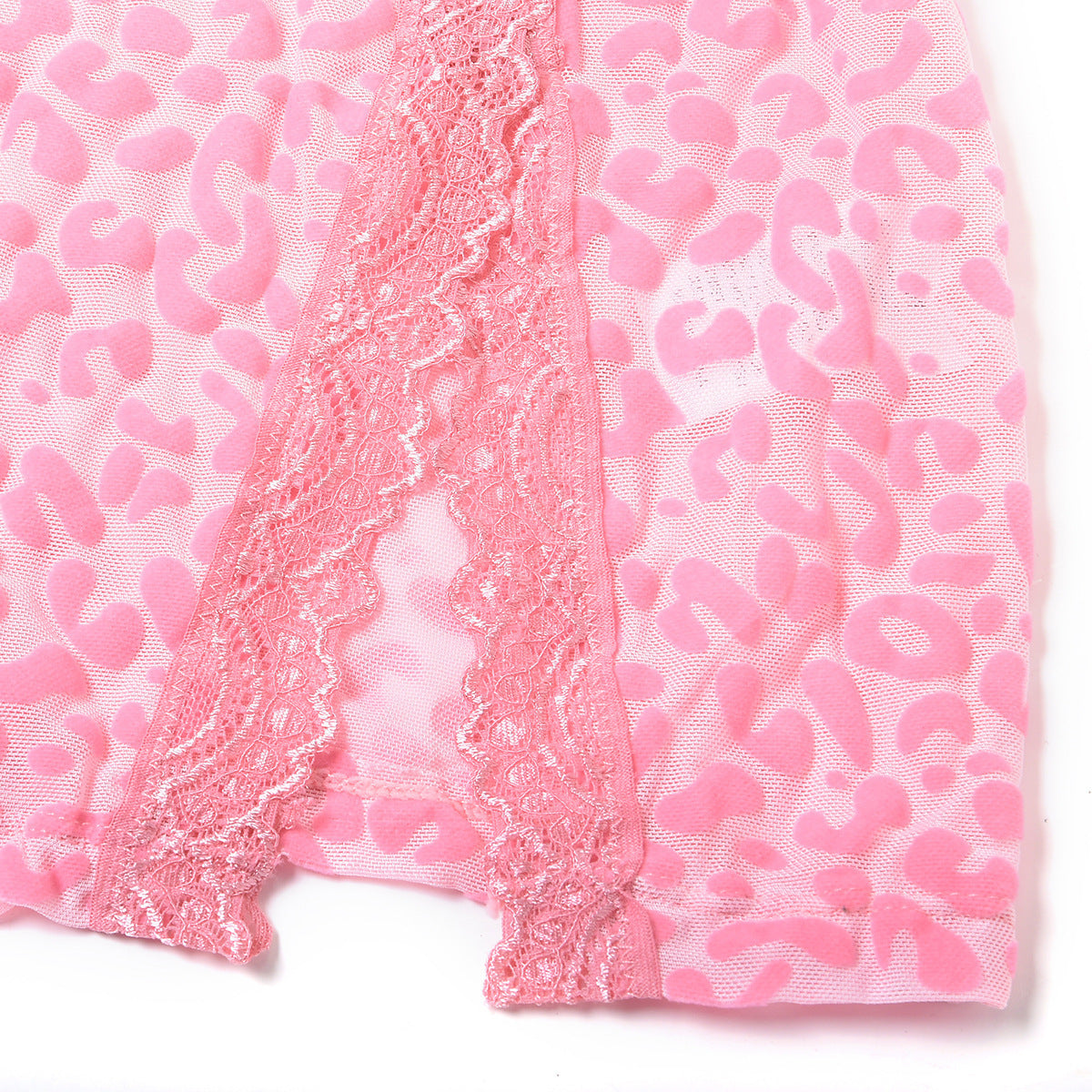 Cross-Border Hot-Selling Sexy Lingerie for Women Pink Leopard Print Thin See-Through Temptation Strap Nightdress Thong Set