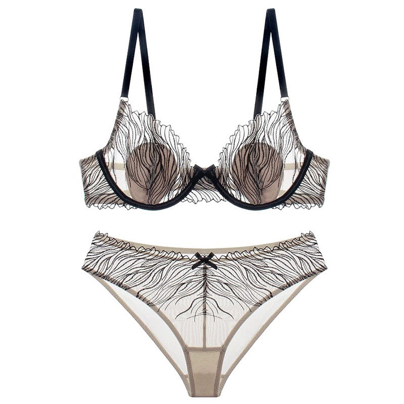 European and American Cross-Border Sexy Lingerie French Style Large Bust Minimizing Anti-Sagging Thin Embroidered Lace Plus Size Bra