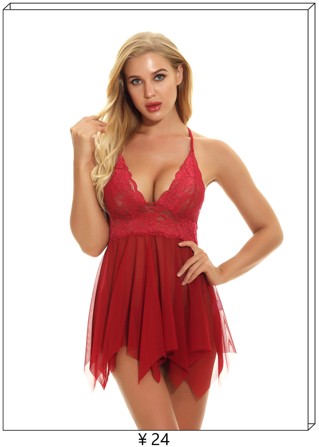 New European and American Spring Summer New Women's Sexy Lace Nightdress Lace Deep v Strappy Sexy Nightwear Homewear Set
