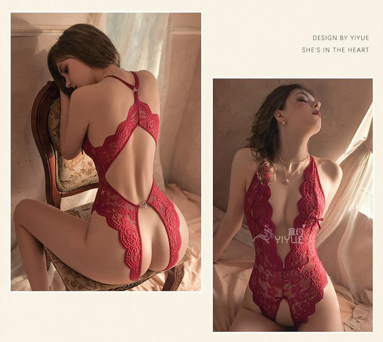 Yiyue Sexy Lingerie Lace Temptation Sexy Open Crotch Bodysuit Hot Nightwear Female Beauty Back Uniform Set8413