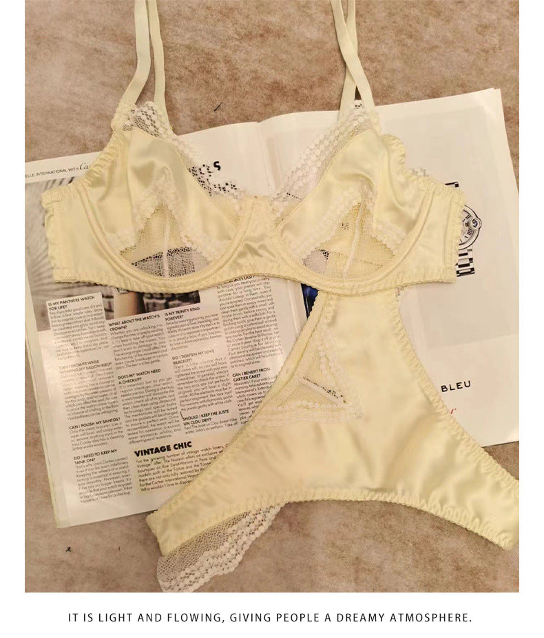 European and American Cross-Border Sexy French Lingerie Women Satin Lace Bra Large Bust Minimizer Anti-Sagging Lingerie Set