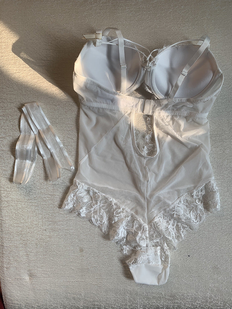 French Style Sexy Bodysuit Temptation Bow Transparent Lace European and American Tight Sexy Jumpsuit