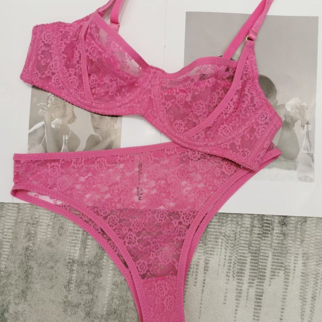 European and American French Style Sexy Lingerie for Women Ultra-thin See-through Lace Bra Set Large Bust Minimizer Anti-sagging Bra