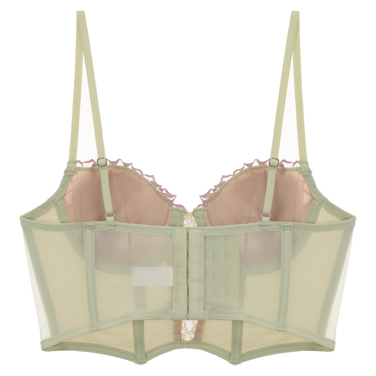 French Style Sexy Lingerie Summer Thin Retro Rose Fishbone Bra Vest Style Long Shaping Push-Up Bra
