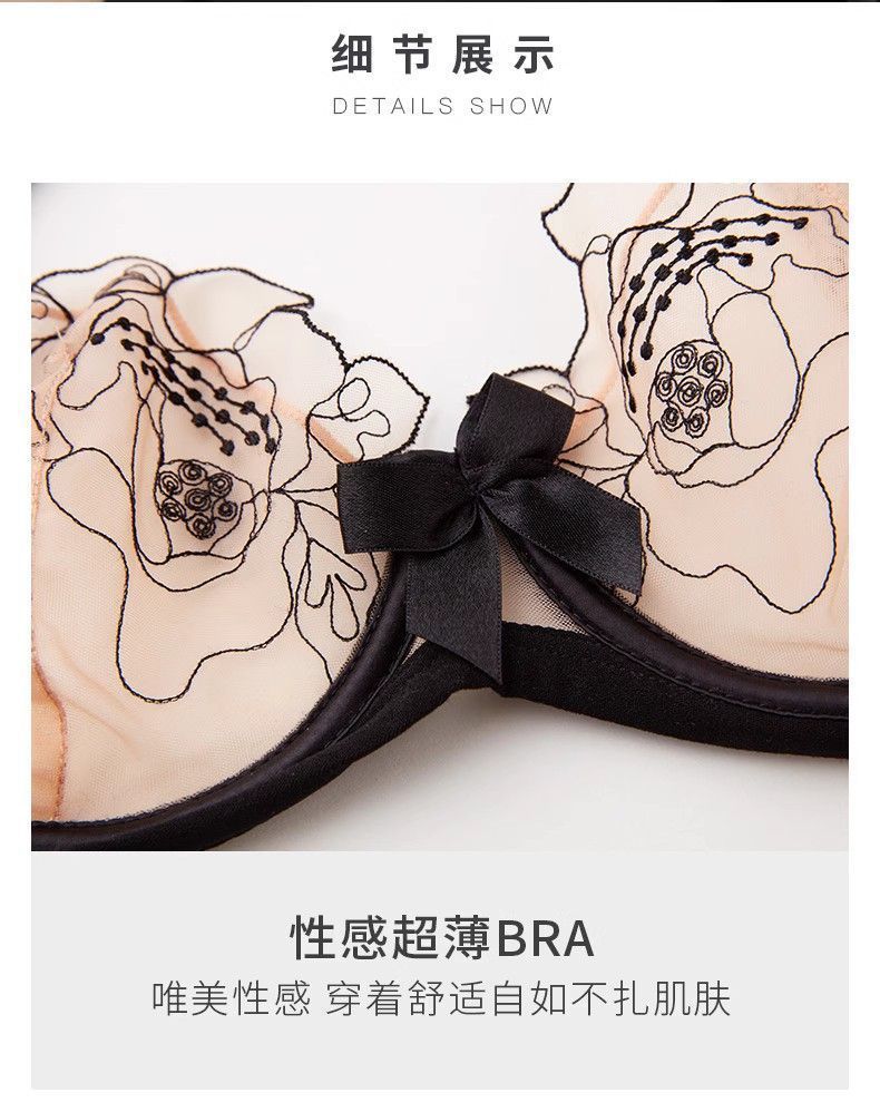 New French Style Sexy Lingerie for Women Lace Embroidery Ultra-thin Semi-transparent Hot Pure Desire Style Temptation Bra Set