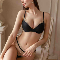 New Cross-Border European and American Style Sexy Push-Up Lace Edge Bra Smooth Surface Bra Top Thin Bottom Thick Bra Set