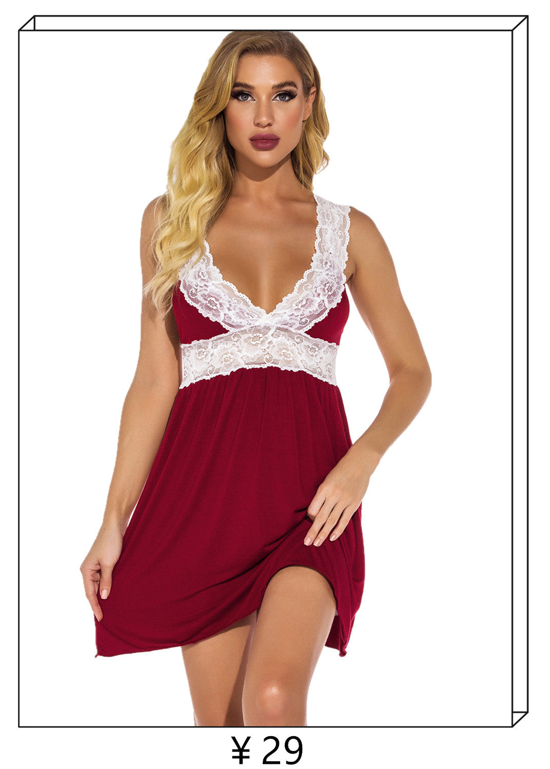 New European and American Spring Summer New Women's Sexy Lace Nightdress Lace Deep v Strappy Sexy Nightwear Homewear Set